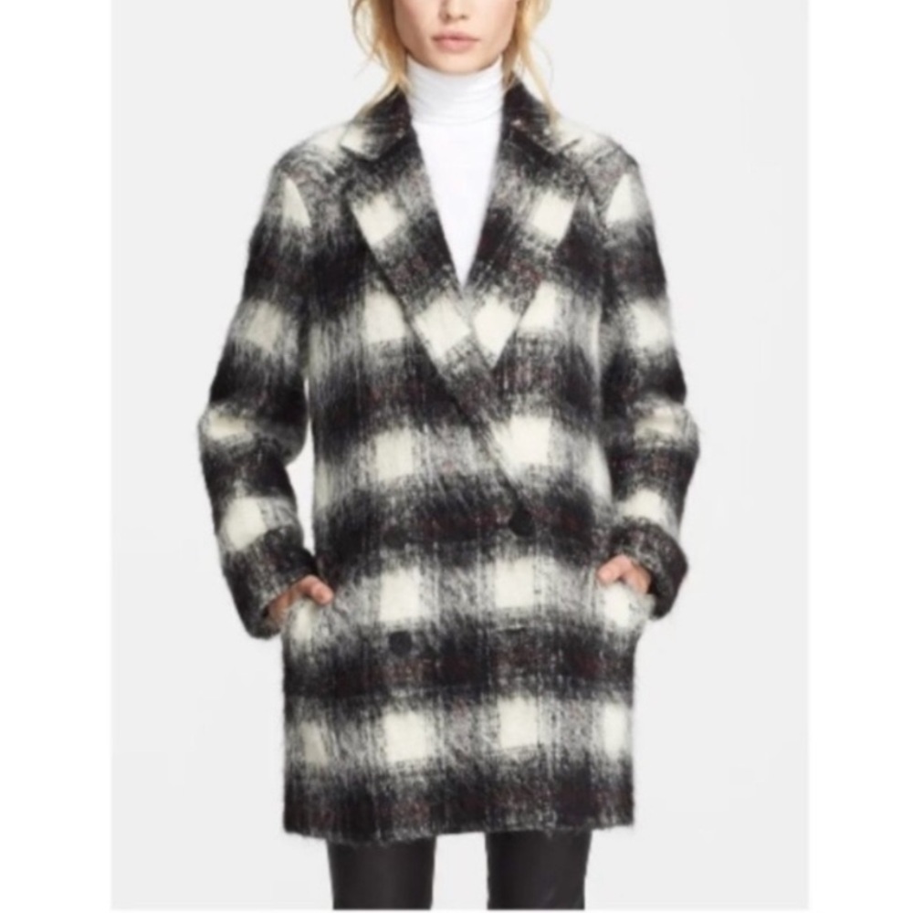 Theory Black and White Plaid Coat